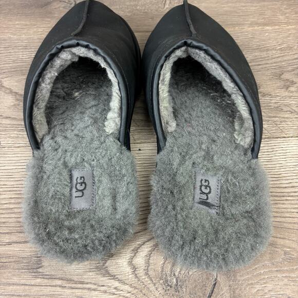 UGG Scuff Shearling Lined Slippers Men's Black Suede Leather - No Size Tag - Picture 10 of 12